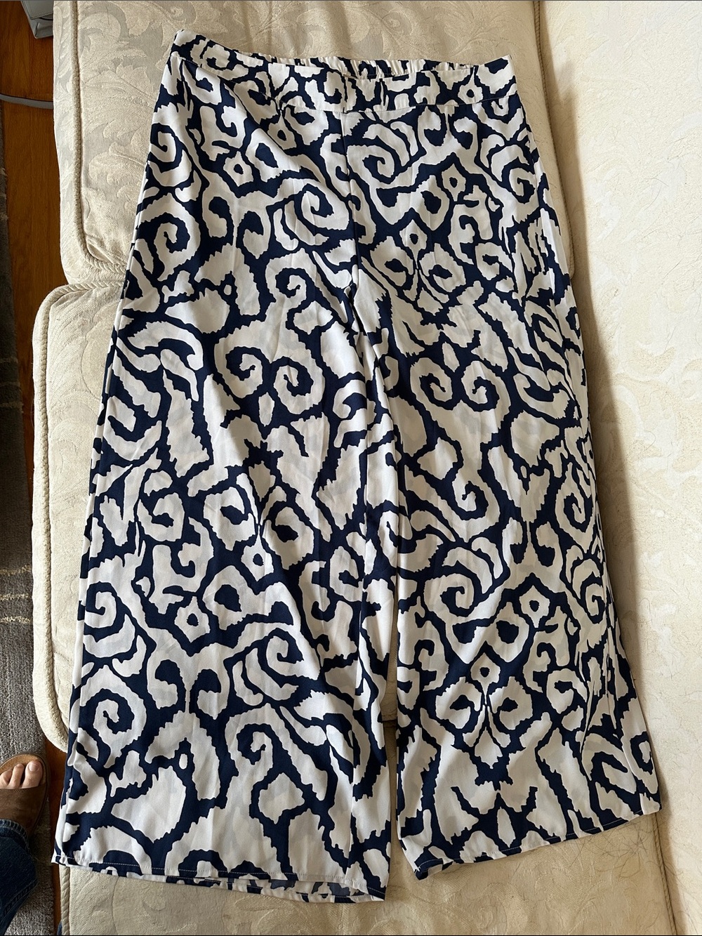 Soft Surroundings Navy & White Printed Wide-Leg Pants